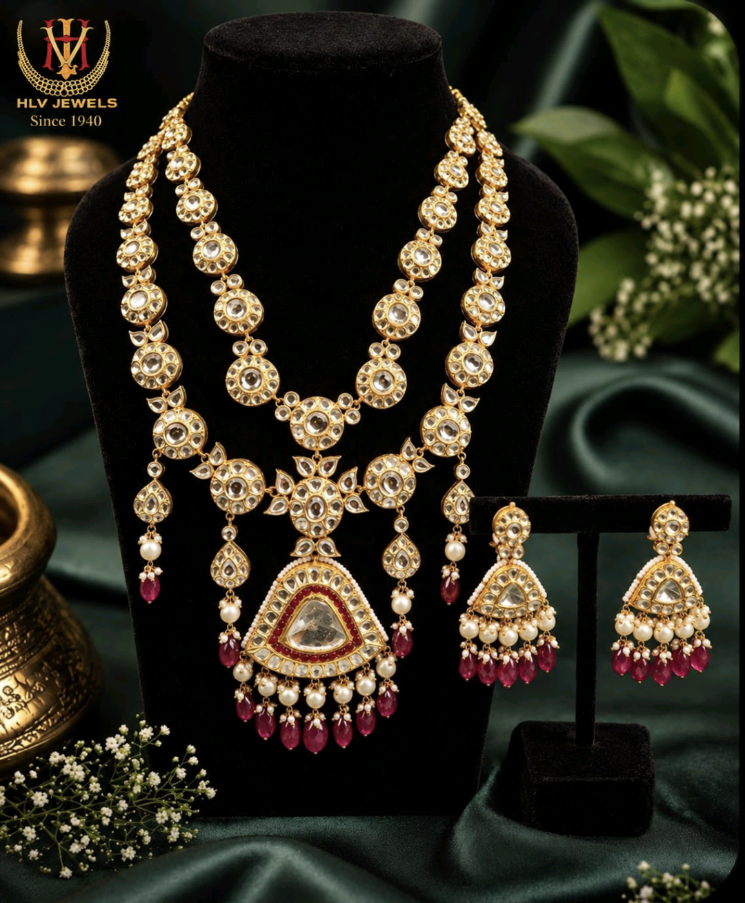 Long ceremonial polki necklace set